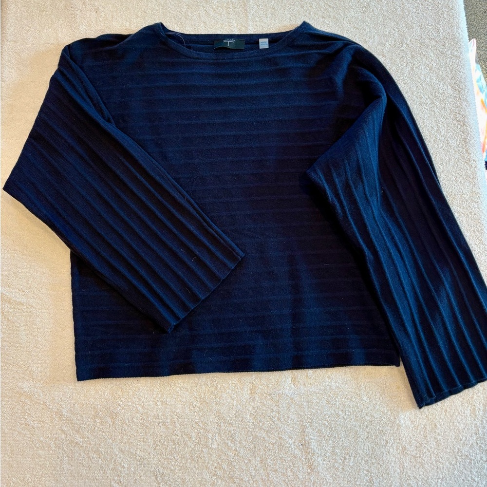 Tahari Navy Ribbed Sweater Viscose Blend Dolman Sleeves XS